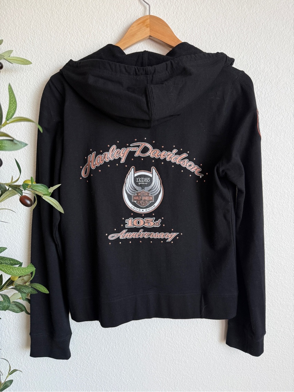Harley-Davidson Black 105th Anniversary Studded Zip Up Hoodie Women’s Size Large
